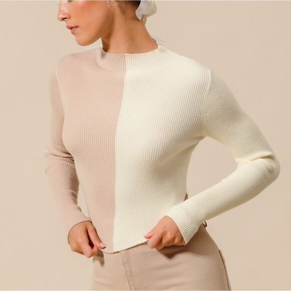 0SO ME Color Block Fitted Crop Sweater Top Two-Tone Ribbed Sweater Sz Sm Md - Picture 11 of 14